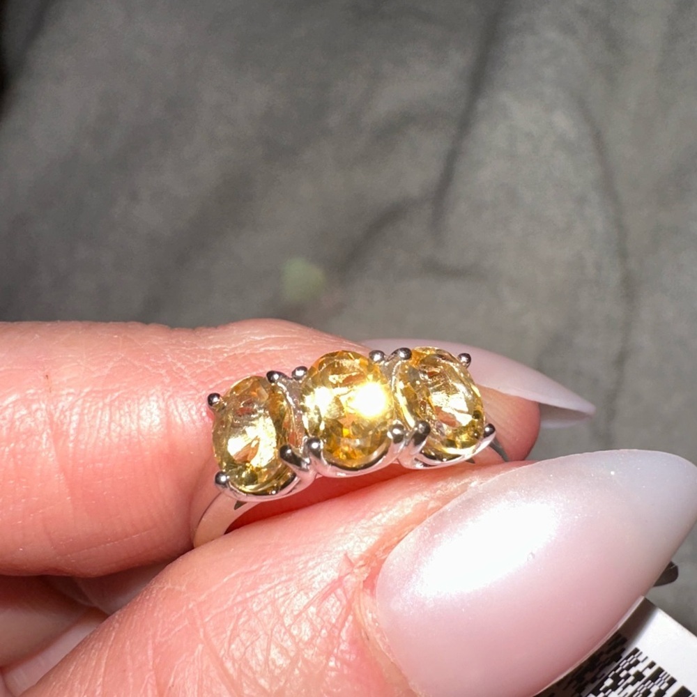 Citrine and Sterling Silver 3 stone band ring size 8